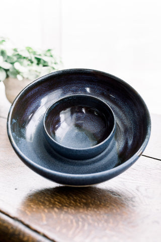 chip en dip schaal chip&dip bowl keramiek handgemaakt tapas schotel steengoed
