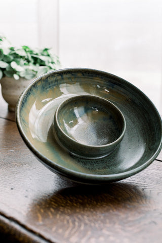 chip en dip schaal chip&dip bowl keramiek handgemaakt tapas schotel steengoed