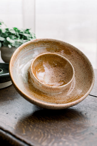 chip en dip schaal chip&dip bowl keramiek handgemaakt tapas schotel steengoed