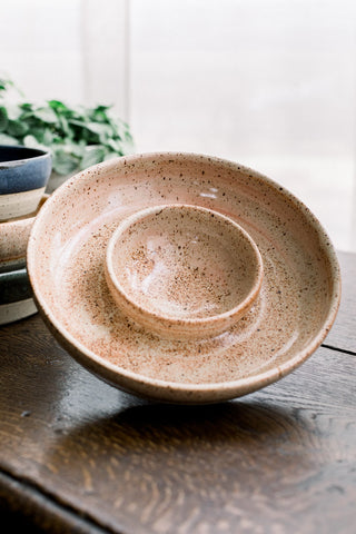 chip en dip schaal chip&dip bowl keramiek handgemaakt tapas schotel steengoed