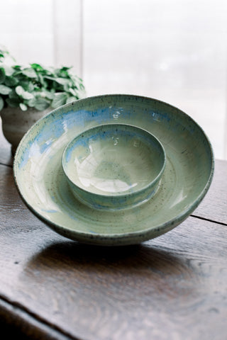 chip en dip schaal chip&dip bowl keramiek handgemaakt tapas schotel steengoed