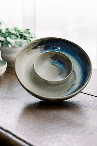 chip en dip schaal chip&dip bowl keramiek handgemaakt tapas schotel steengoed