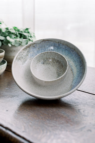 chip en dip schaal chip&dip bowl keramiek handgemaakt tapas schotel steengoed