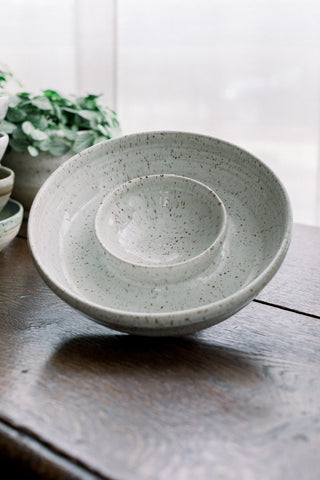 chip en dip schaal chip&dip bowl keramiek handgemaakt tapas schotel steengoed