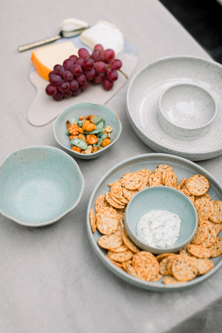 chip en dip schaal chip&dip bowl keramiek handgemaakt tapas schotel steengoed
