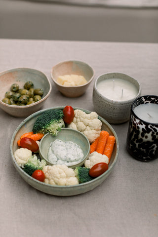 chip en dip schaal chip&dip bowl keramiek handgemaakt tapas schotel steengoed